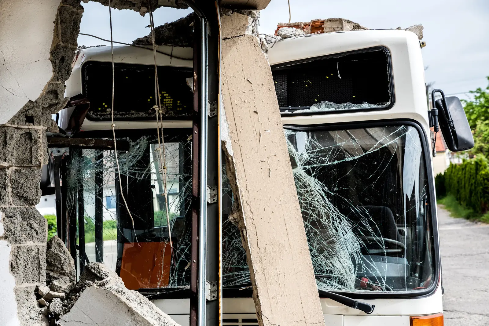 Bus crashed into telephone pole