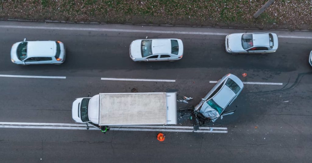 scene of truck accident on a highway